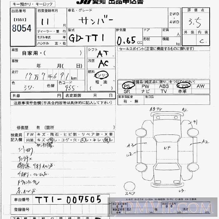 1999 SUBARU SAMBAR  TT1 - 8054 - JU Aichi