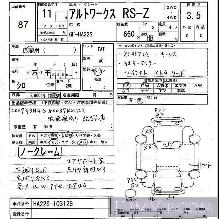 1999 SUZUKI ALTO RS-Z HA22S - 87 - JU Shizuoka