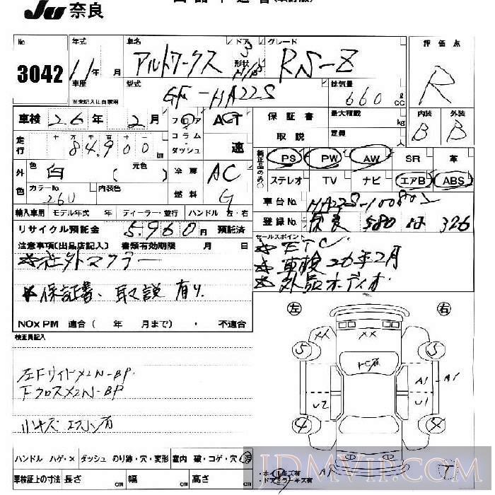 1999 SUZUKI ALTO RS-Z HA22S - 3042 - JU Nara