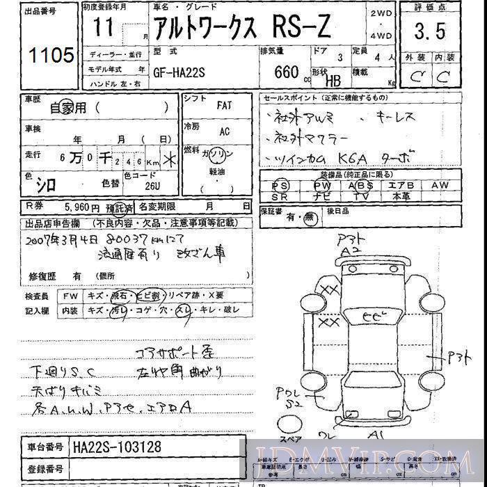 1999 SUZUKI ALTO RS-Z HA22S - 1105 - JU Shizuoka