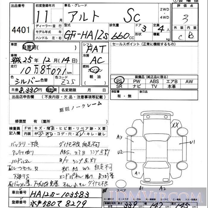 1999 SUZUKI ALTO SC HA12S - 4401 - JU Ibaraki