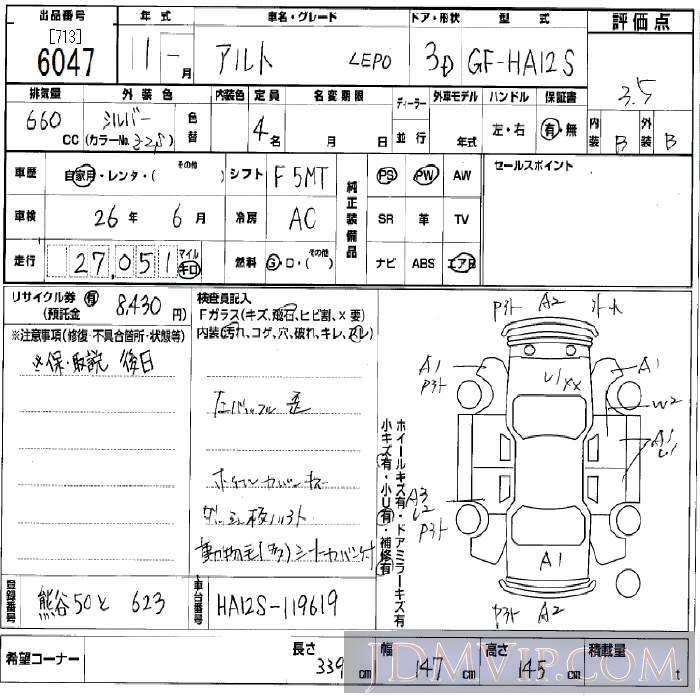 1999 SUZUKI ALTO  HA12S - 6047 - BCN