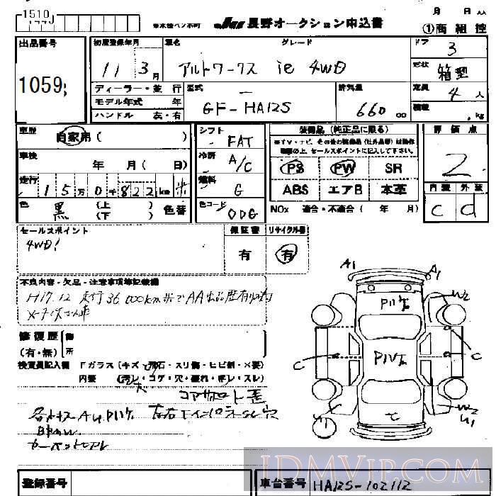 1999 SUZUKI ALTO ie_4WD HA12S - 1059 - JU Nagano
