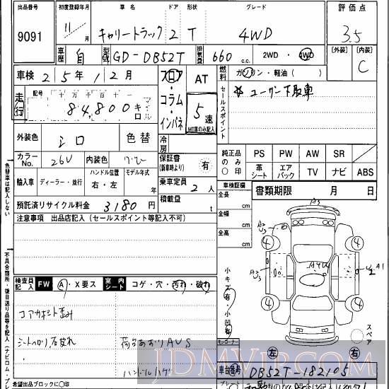 1999 SUZUKI CARRY TRUCK 4WD DB52T - 9091 - Hanaten Osaka