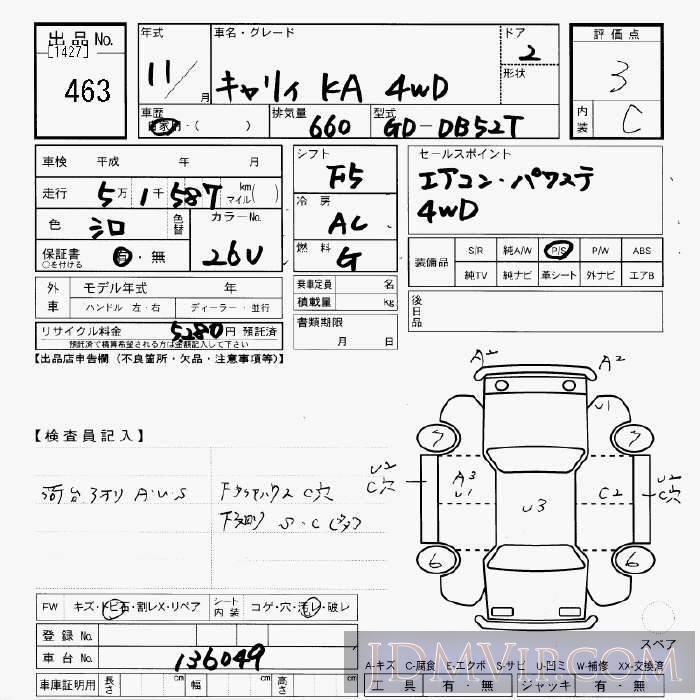 1999 SUZUKI CARRY TRUCK 4WD_KA DB52T - 463 - JU Gifu