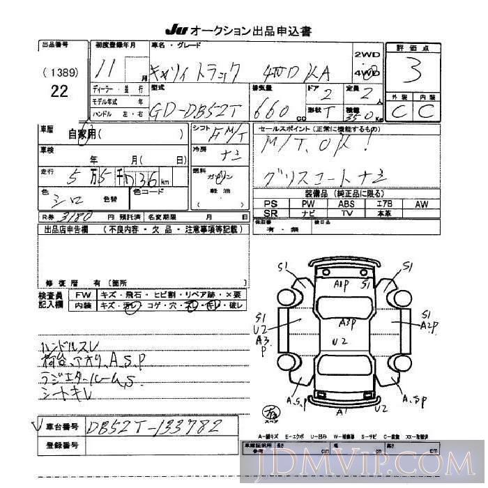1999 SUZUKI CARRY TRUCK KA DB52T - 22 - JU Okinawa