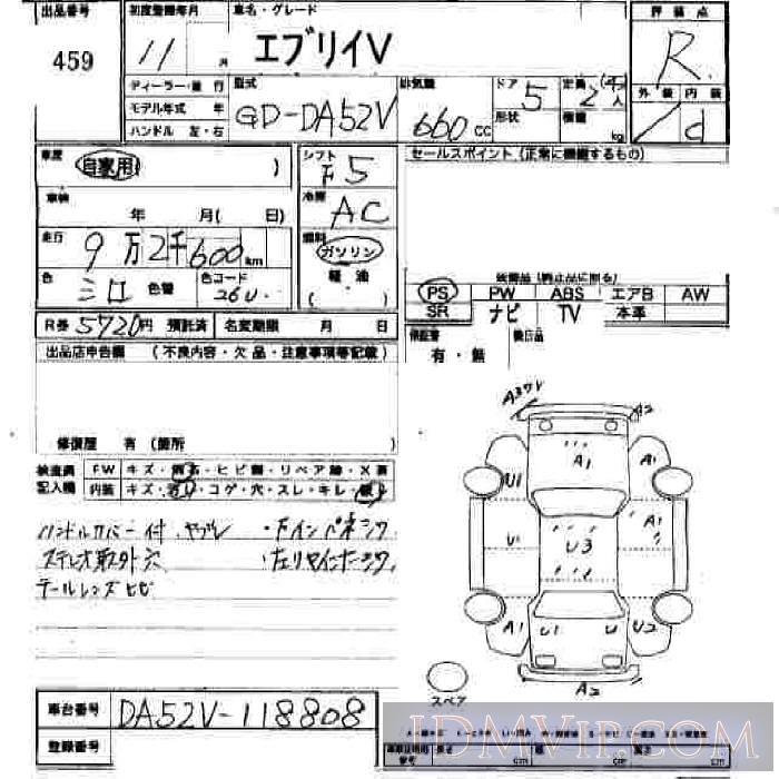 1999 SUZUKI EVERY  DA52V - 459 - JU Hiroshima