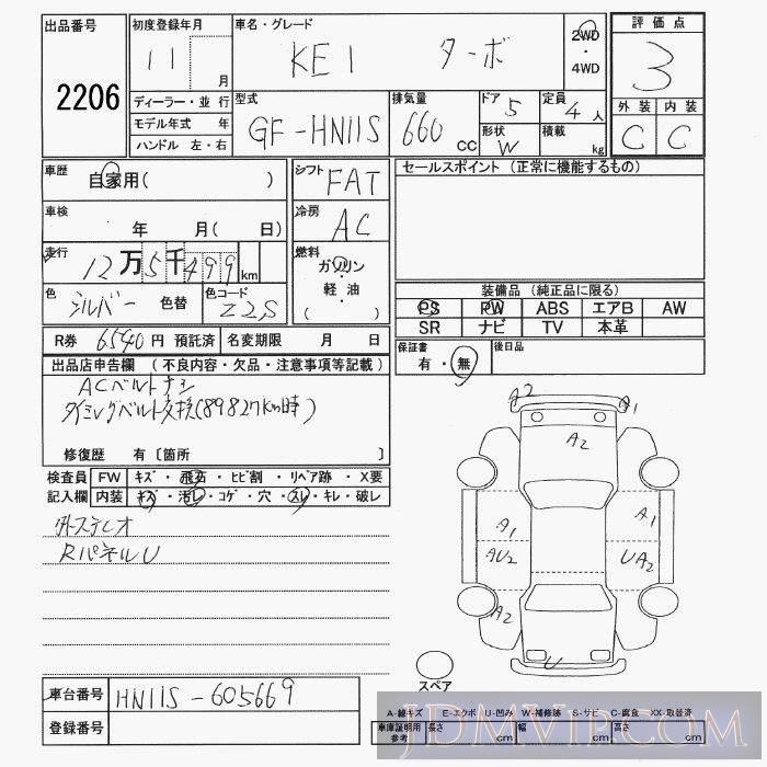 1999 SUZUKI KEI _2WD HN11S - 2206 - JU Yamaguchi