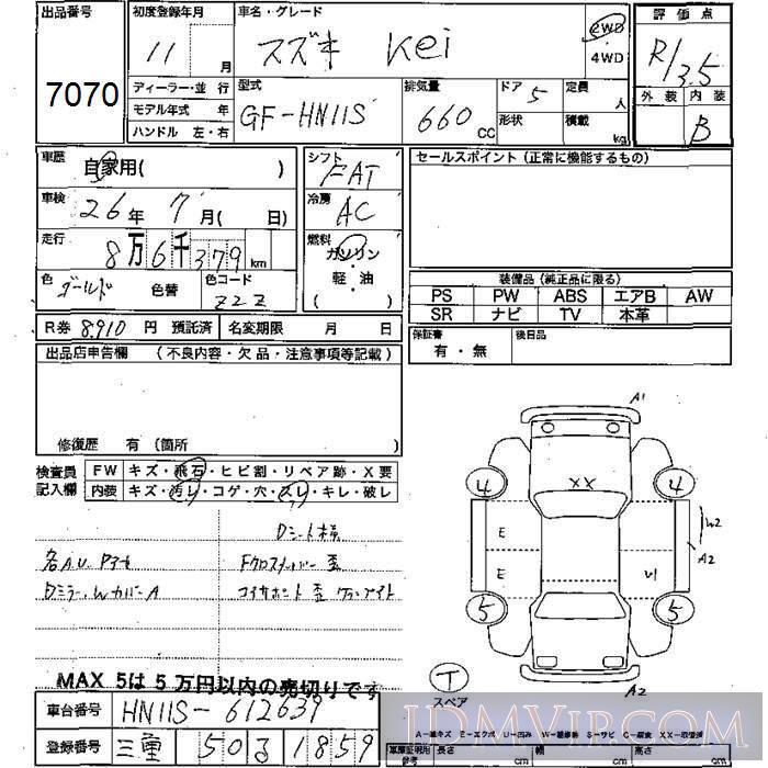 1999 SUZUKI KEI  HN11S - 7070 - JU Mie