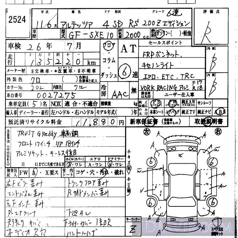 1999 TOYOTA ALTEZZA RS_200Z SXE10 - 2524 - IAA Osaka