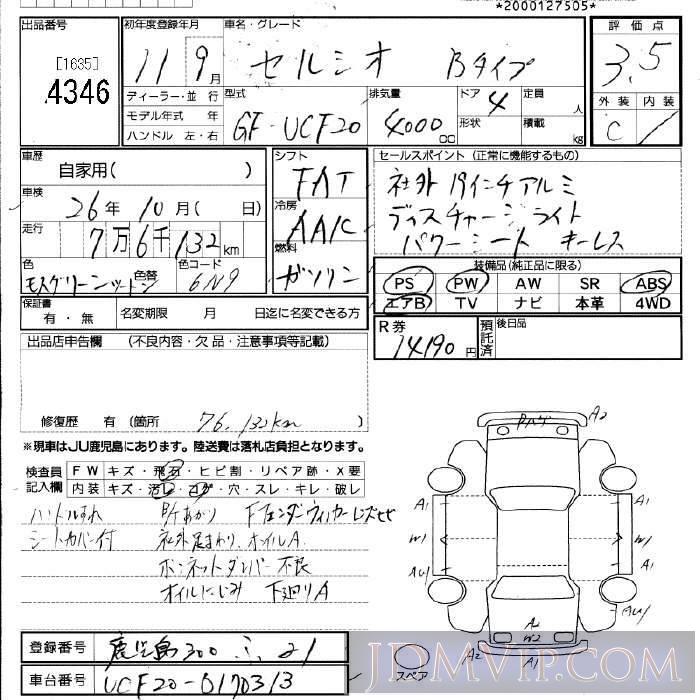 1999 TOYOTA CELSIOR B UCF20 - 4346 - JU Fukuoka