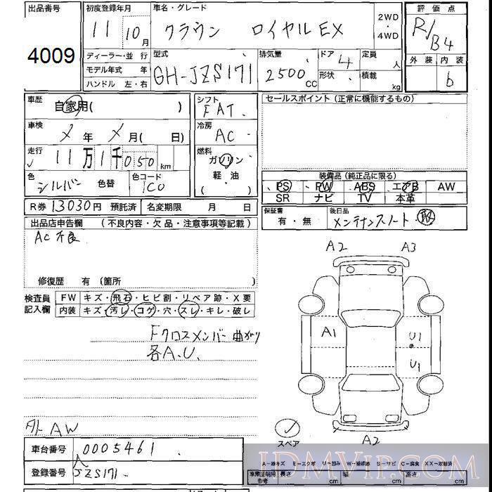 1999 TOYOTA CROWN R-EXT JZS171 - 4009 - JU Shizuoka