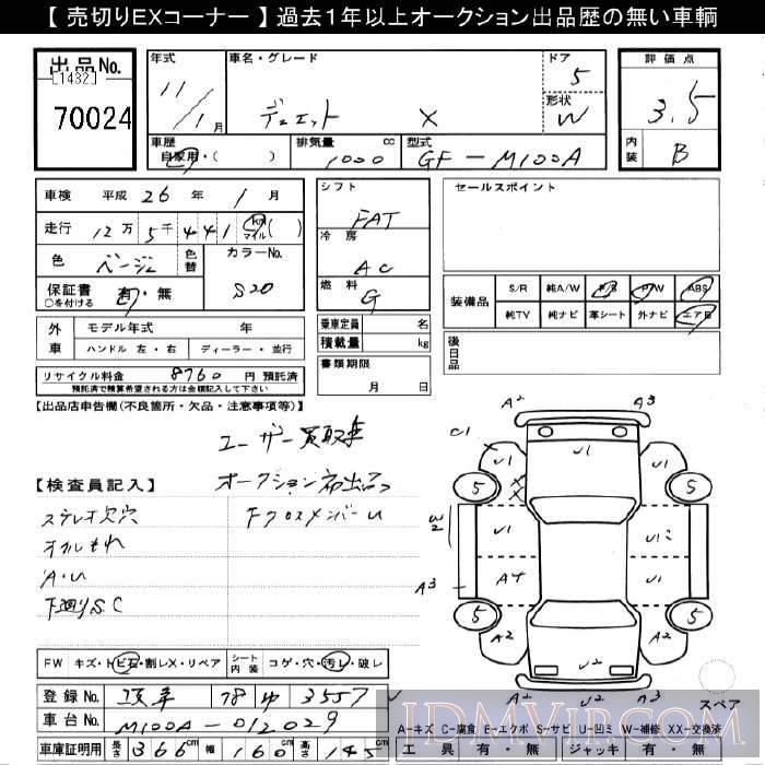 1999 TOYOTA DUET X M100A - 70024 - JU Gifu
