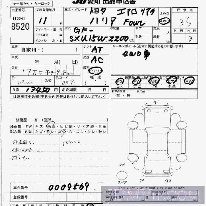 1999 TOYOTA HARRIER 2.2_4WD SXU15W - 8520 - JU Aichi