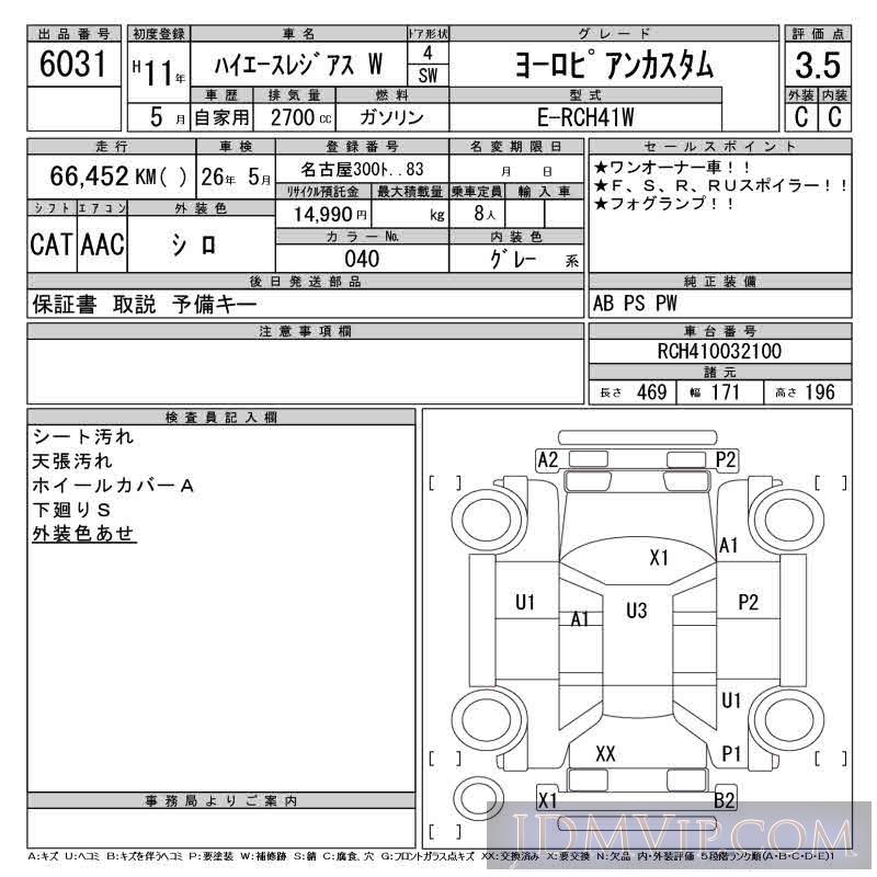 1999 TOYOTA HIACE REGIUS  RCH41W - 6031 - CAA Gifu