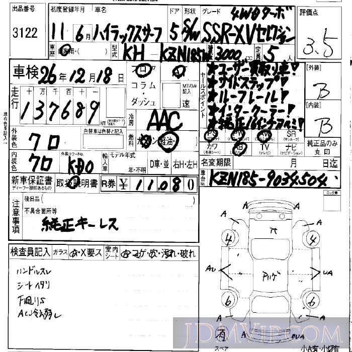 1999 TOYOTA HILUX SURF SSR-X_V_TB_4W KZN185W - 3122 - LAA Okayama