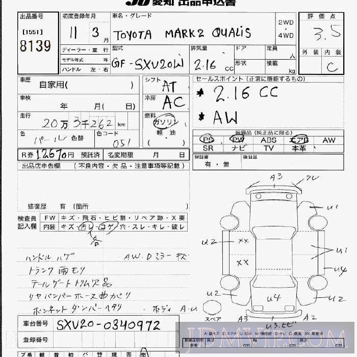 1999 TOYOTA MARK II WAGON  SXV20W - 8139 - JU Aichi
