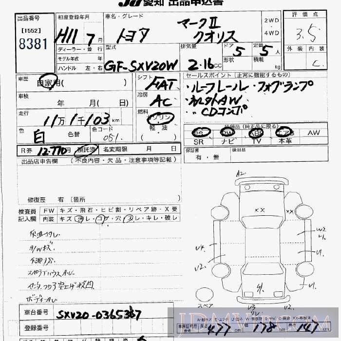 1999 TOYOTA MARK II WAGON  SXV20W - 8381 - JU Aichi
