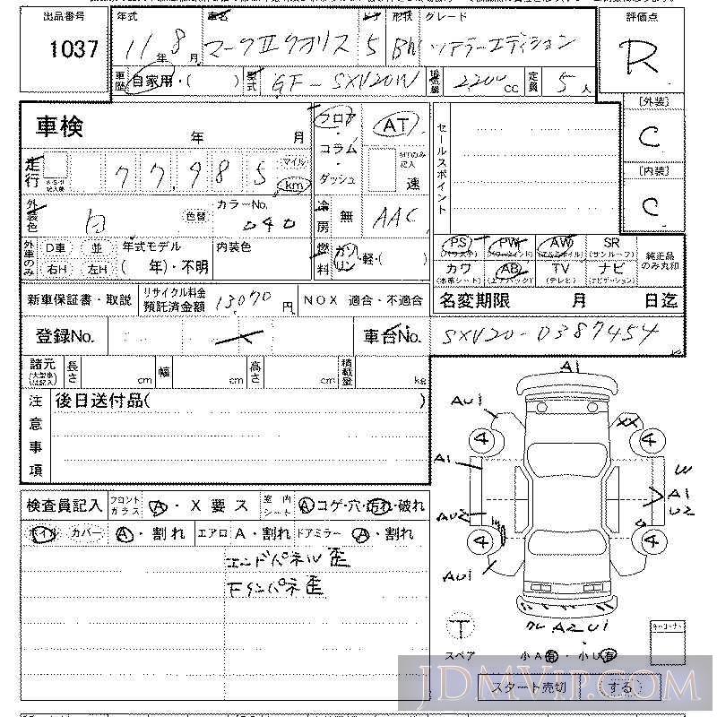 1999 TOYOTA MARK II WAGON  SXV20W - 1037 - LAA Kansai