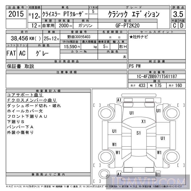 2000 CHRYSLER CHRYSLER PT CRUISER _ PT2K20 - 2015 - CAA Tokyo