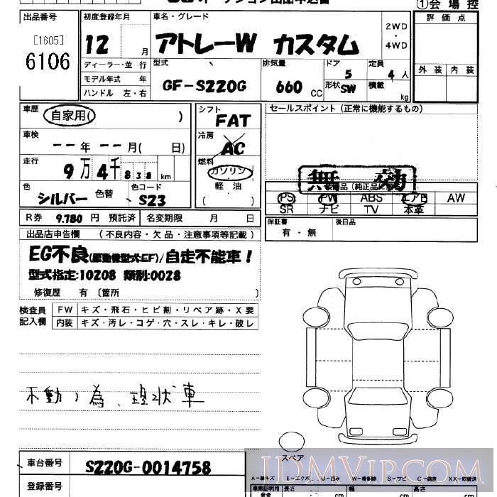 2000 DAIHATSU ATRAI WAGON  S220G - 6106 - JU Saitama