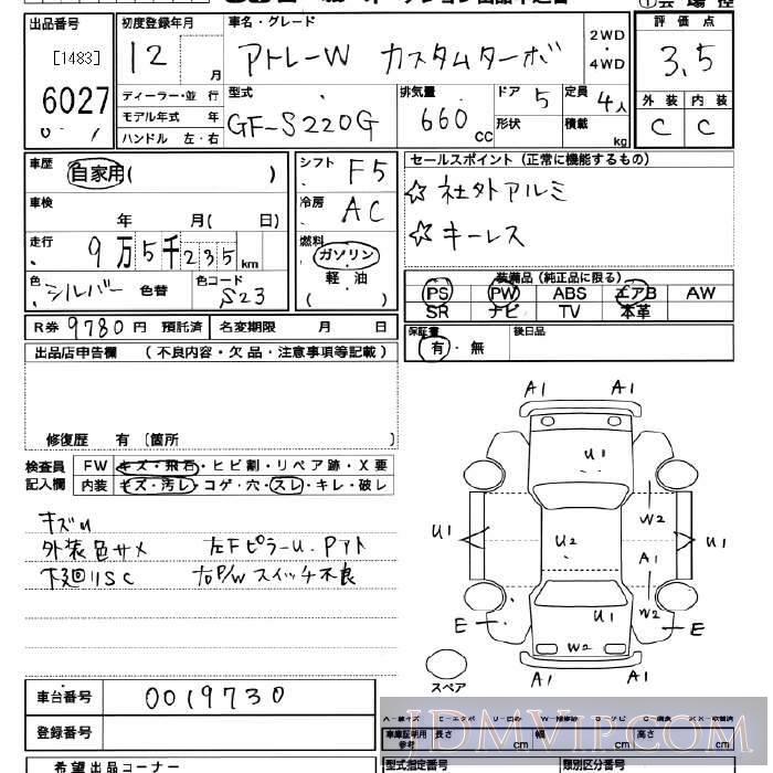 2000 DAIHATSU ATRAI WAGON  S220G - 6027 - JU Miyagi