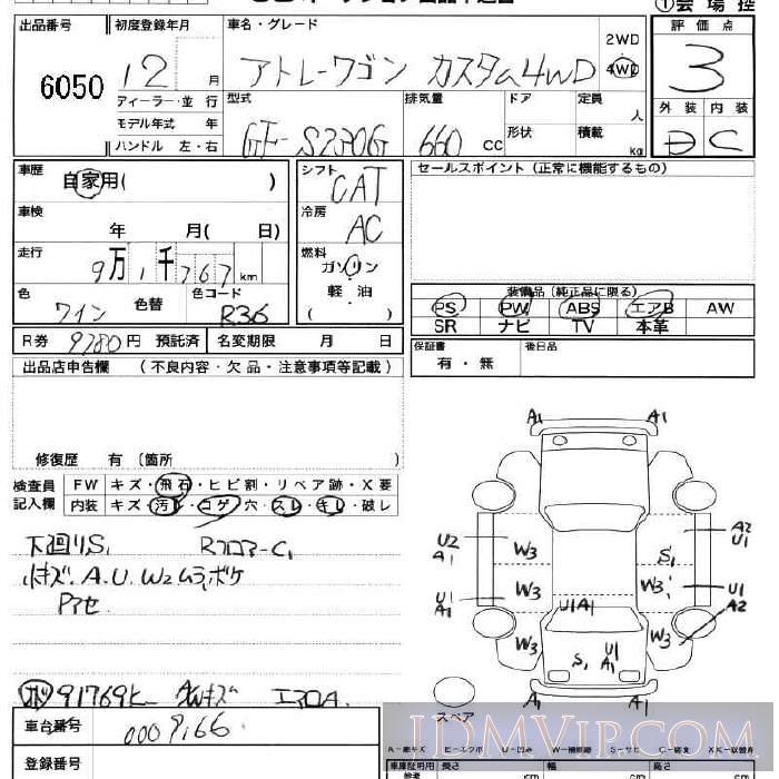 2000 DAIHATSU ATRAI WAGON  S230G - 6050 - JU Fukushima