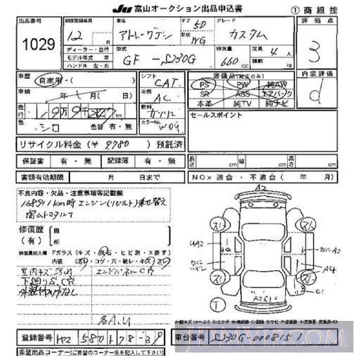 2000 DAIHATSU ATRAI WAGON  S230G - 1029 - JU Toyama