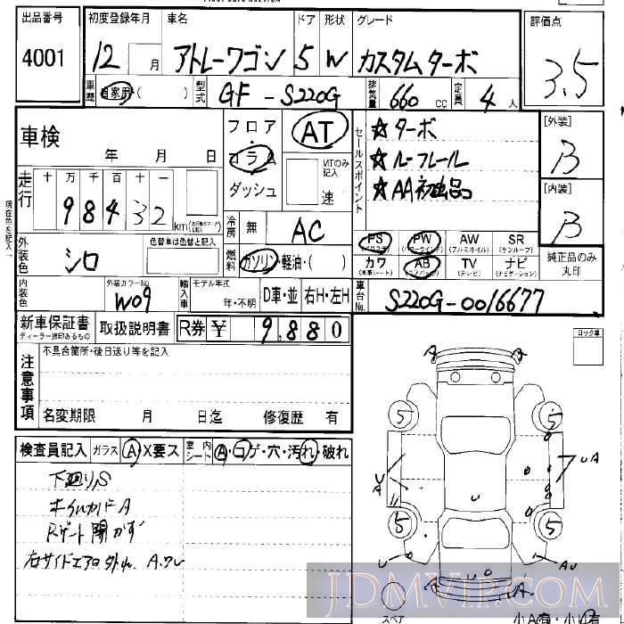 2000 DAIHATSU ATRAI WAGON _ S220G - 4001 - LAA Okayama