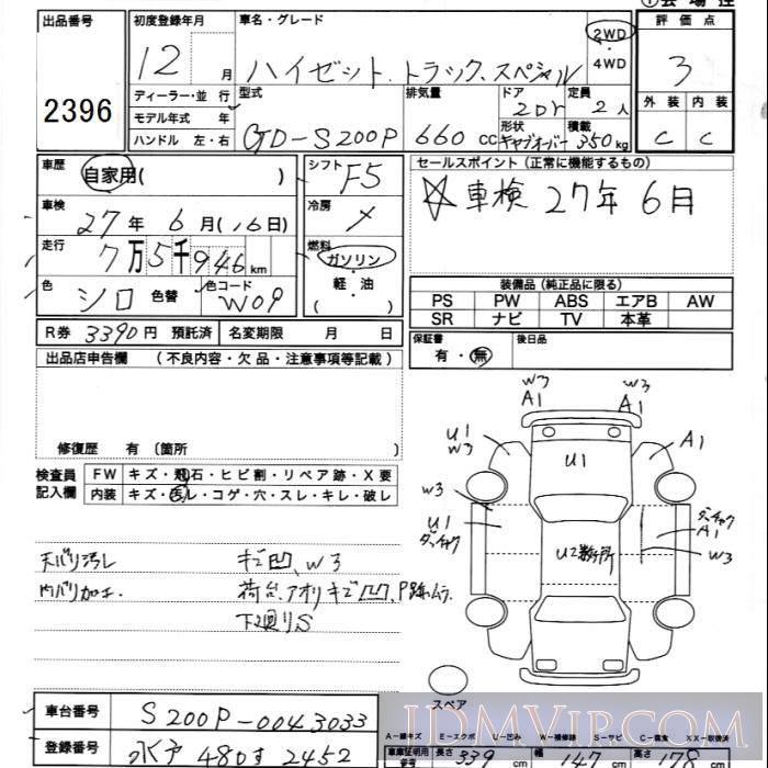 2000 DAIHATSU HIJET VAN  S200P - 2396 - JU Ibaraki