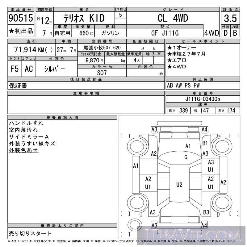 2000 DAIHATSU TERIOS KID CL_4WD J111G - 90515 - CAA Chubu