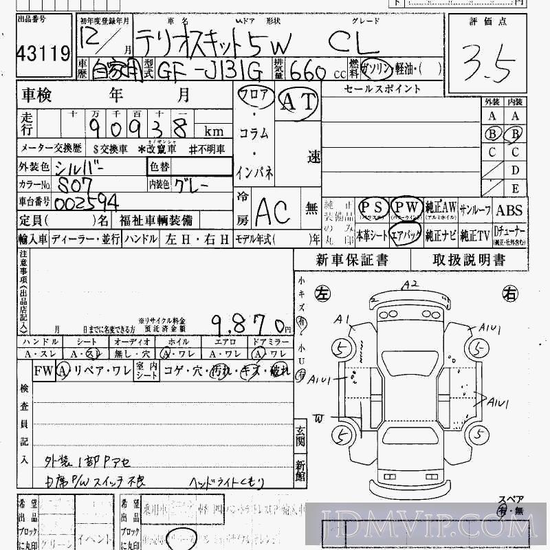 2000 DAIHATSU TERIOS KID CL J131G - 43119 - HAA Kobe