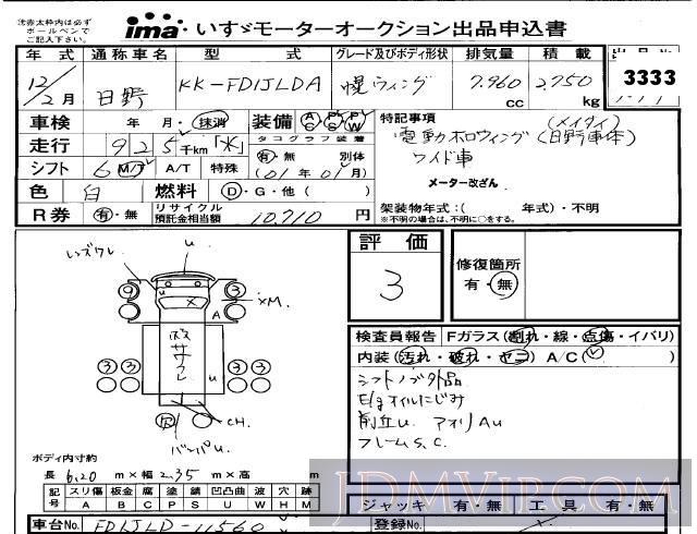 2000 HINO HINO RANGER  FD1JLDA - 3333 - Isuzu Kobe