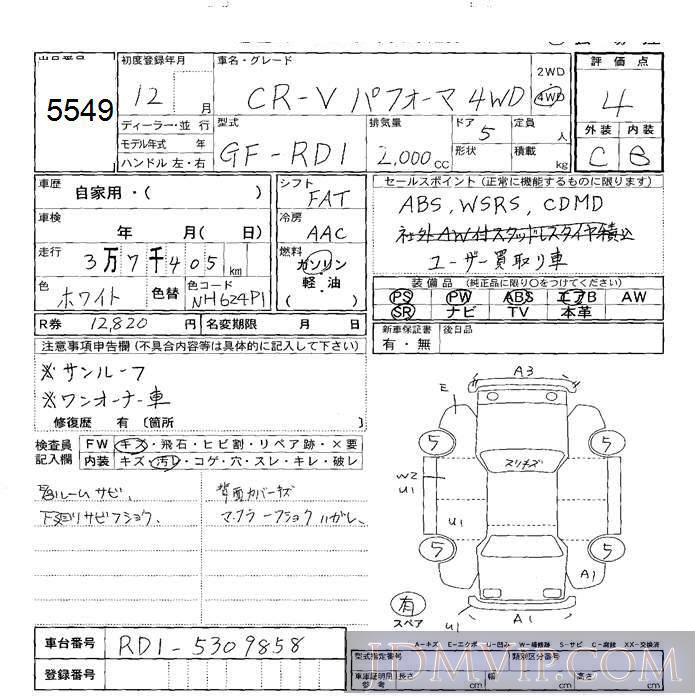 2000 HONDA CR-V 4WD_ RD1 - 5549 - JU Sapporo