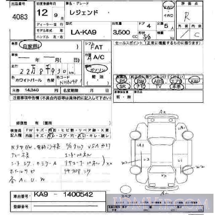 2000 HONDA LEGEND  KA9 - 4083 - JU Hiroshima