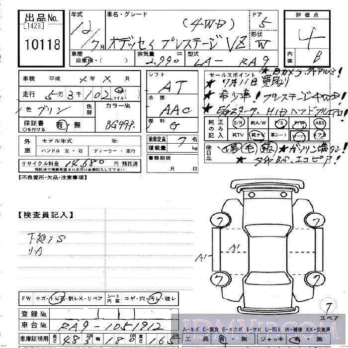 2000 HONDA ODYSSEY 4WD_VZ RA9 - 10118 - JU Gifu