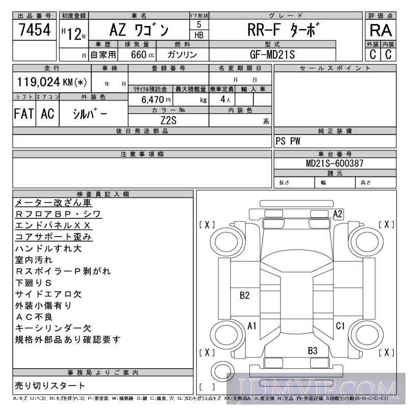 2000 MAZDA AZ WAGON RR-F_ MD21S - 7454 - CAA Gifu
