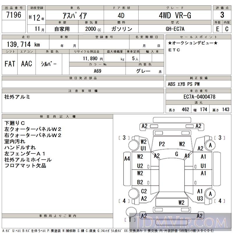 2000 MITSUBISHI ASPIRE 4WD_VR-G EC7A - 7196 - TAA Tohoku