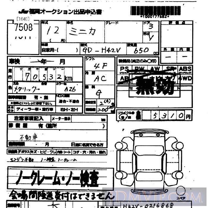 2000 MITSUBISHI MINICA  H42V - 7508 - JU Fukuoka
