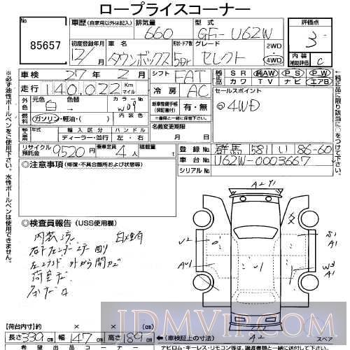 2000 MITSUBISHI TOWNBOX  U62W - 85657 - USS Tokyo