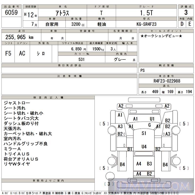 2000 NISSAN ATLAS TRUCK 1.5T SR4F23 - 6059 - TAA Kyushu