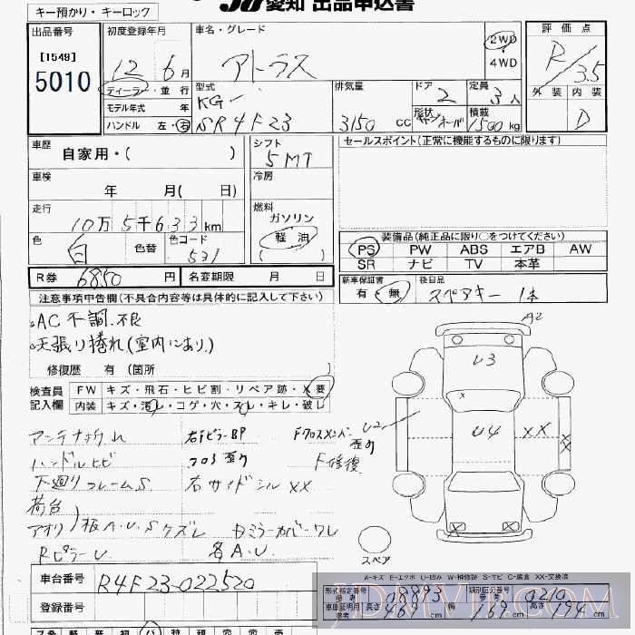 2000 NISSAN ATLAS TRUCK 1.5t SR4F23 - 5010 - JU Aichi
