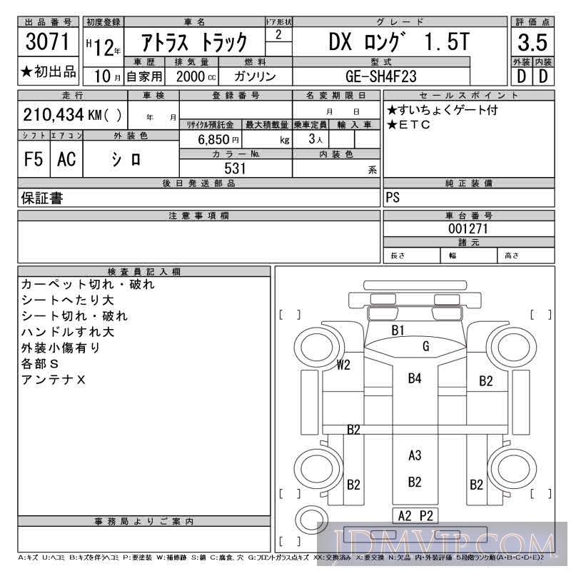 2000 NISSAN ATLAS TRUCK DX__1.5T SH4F23 - 3071 - CAA Tokyo