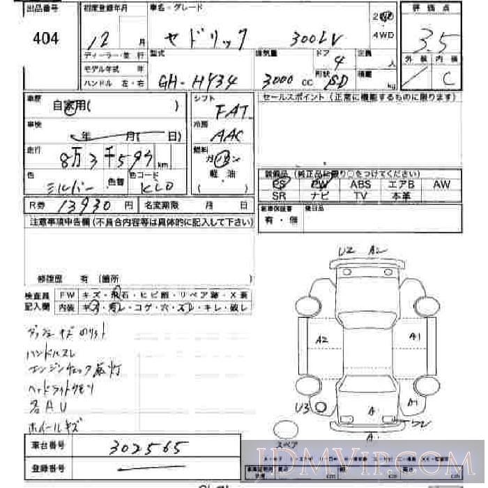 2000 NISSAN CEDRIC 300LV HY34 - 404 - JU Hiroshima