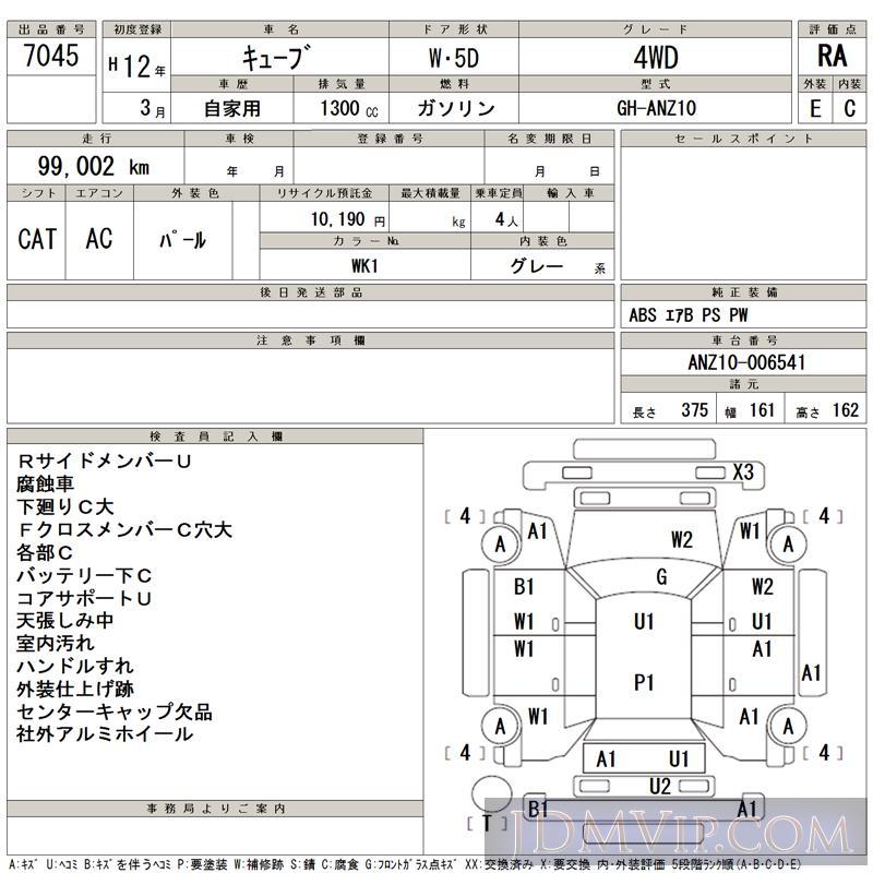 2000 NISSAN CUBE 4WD ANZ10 - 7045 - TAA Hokkaido