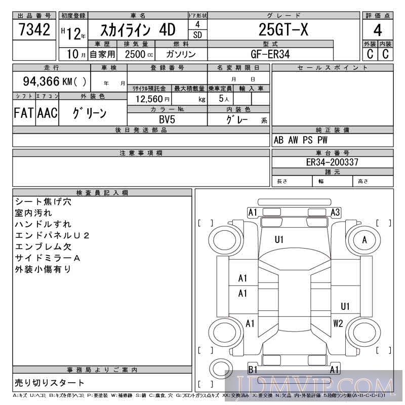 2000 NISSAN SKYLINE 25GT-X ER34 - 7342 - CAA Gifu