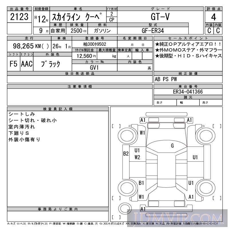 2000 NISSAN SKYLINE GT-V ER34 - 2123 - CAA Tokyo