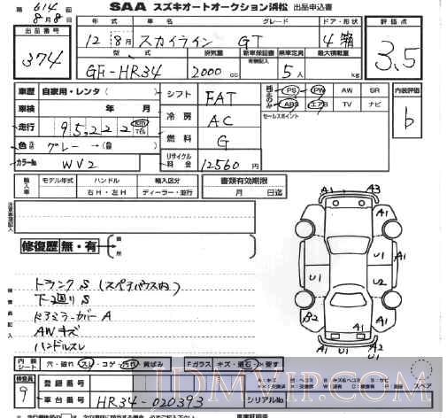 2000 NISSAN SKYLINE GT HR34 - 374 - SAA Hamamatsu