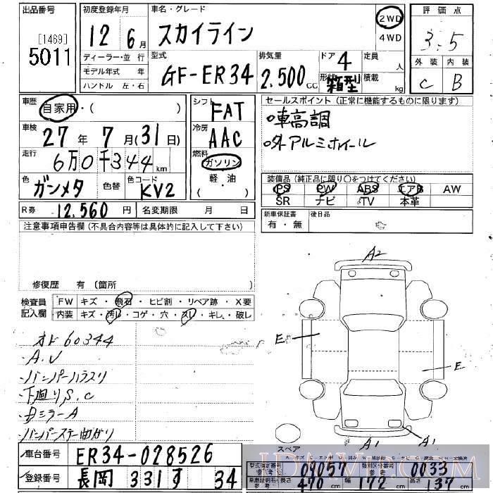 2000 NISSAN SKYLINE  ER34 - 5011 - JU Niigata