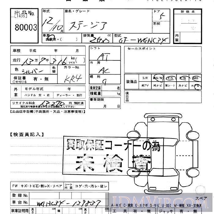 2000 NISSAN STAGEA  WGNC34 - 80003 - JU Gifu